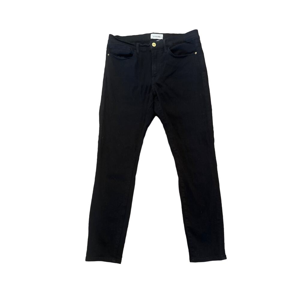 Women 30 FRAME Denim Film Noir Black Le Skinny De Jeanne Crop Jeans Pants